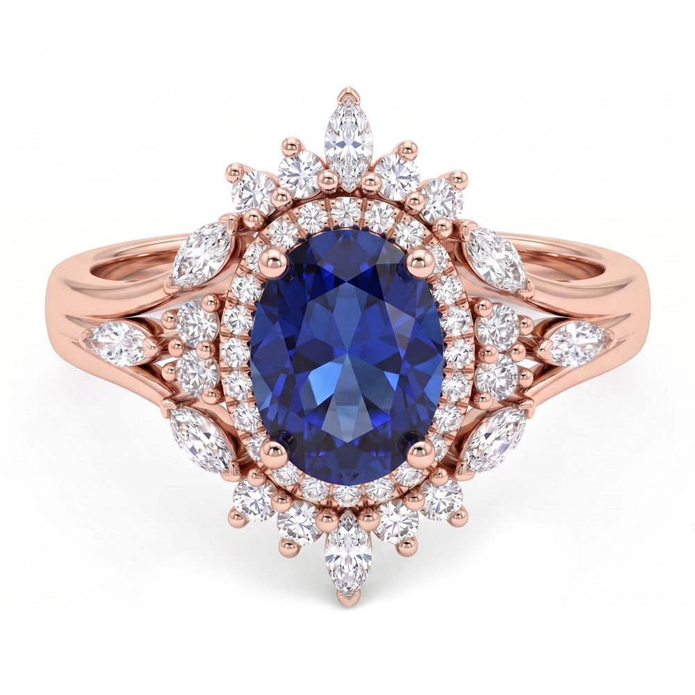 Oval Cut Vintage Halo Blue Sapphire Engagement Ring - Featured Image