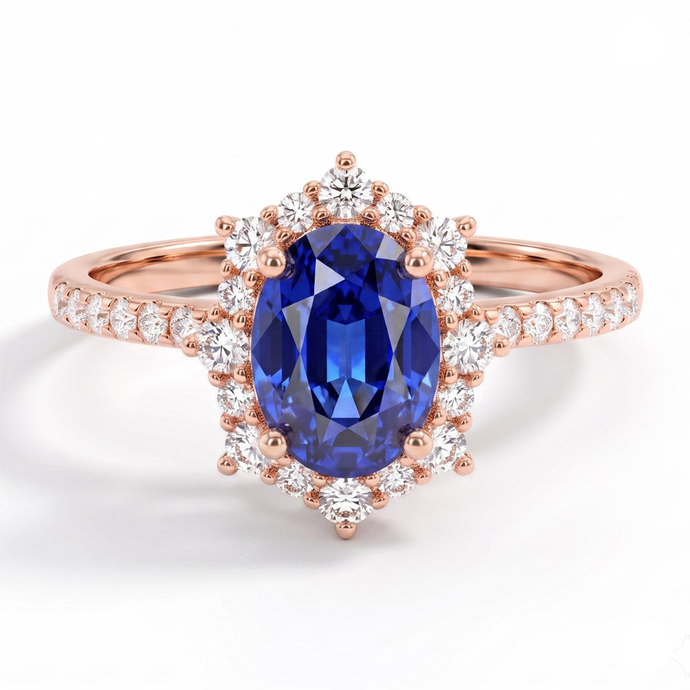 Oval Cut Halo Blue Sapphire Engagement Ring - Featured Image