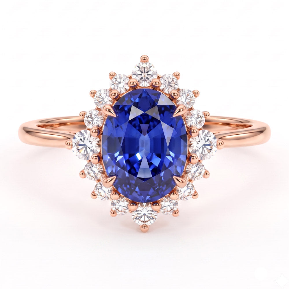 Oval Cut Halo Blue Sapphire Engagement Ring - Featured Image