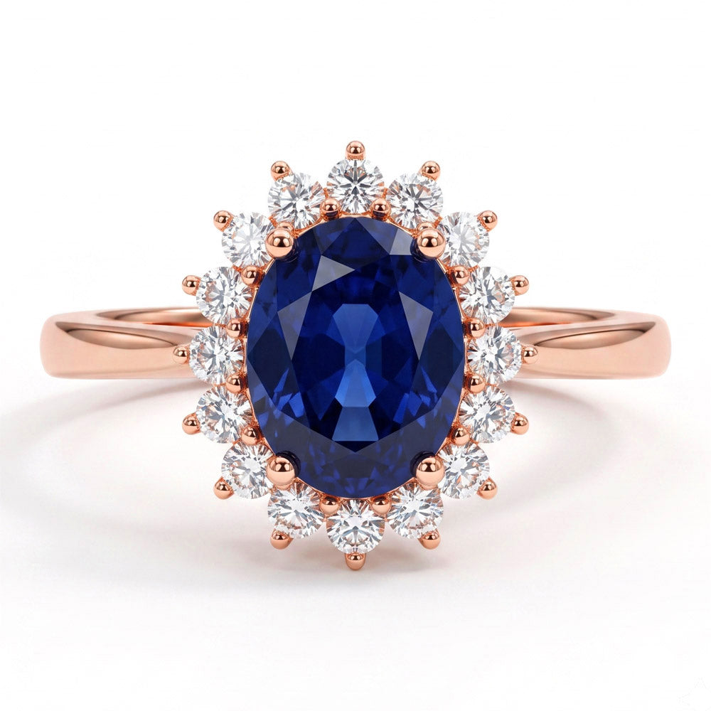 Oval Cut Halo Blue Sapphire Engagement Ring - Featured Image
