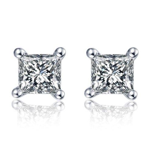 1 Carat Princess Cut Lab Grown Diamond 4 Prong Solitaire Stud Earrings - Featured Image