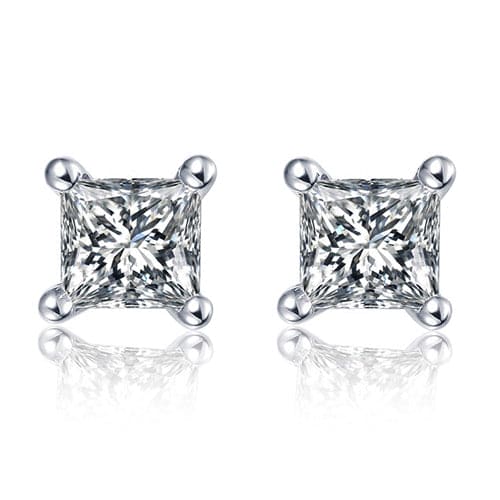 1 Carat Princess Cut Lab Grown Diamond 4 Prong Solitaire Stud Earrings