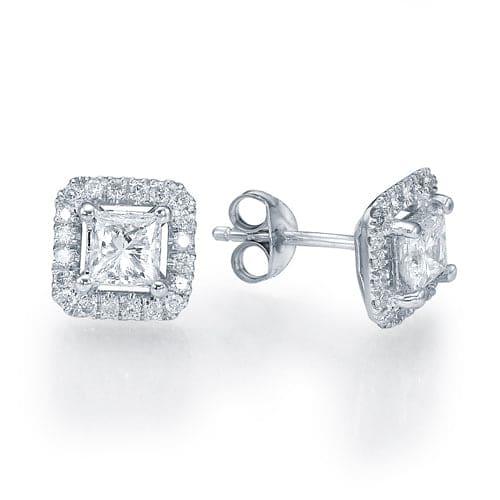 1.50 Carat Princess Cut Lab Grown Diamond Halo Stud Earrings - Featured Image