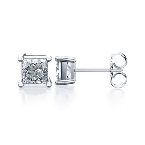 1.40 Carat Princess Cut Lab Grown Diamond 4 Prong Solitaire Stud Earrings