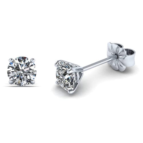 1 Carat Round Cut Lab Grown Diamond 4 Prong Solitaire Stud Earrings