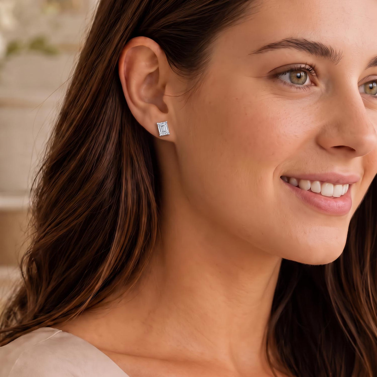 Emerald Cut Lab Grown Diamond Stud Earrings