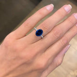 5.50 Carat Oval Shape Hidden Halo Blue Sapphire Engagement Ring
