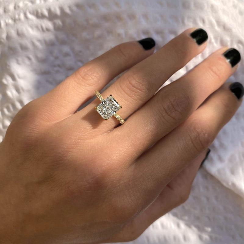 3.20 Carat Radiant Cut Hidden Halo Lab Grown Diamond Engagement Ring