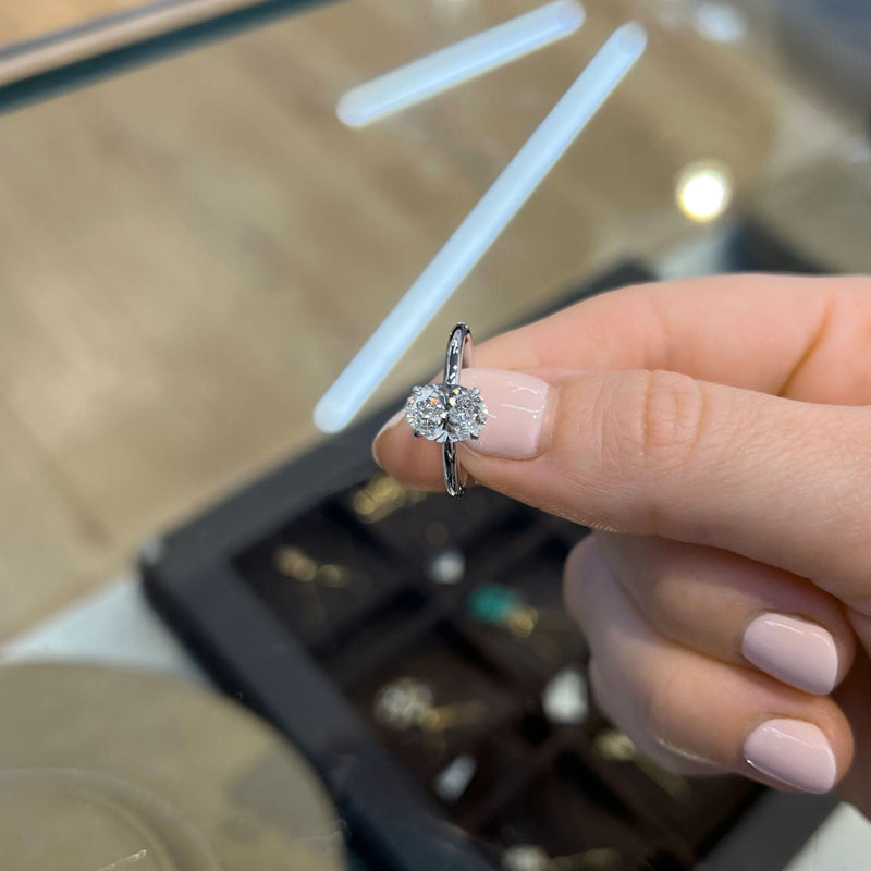 1.10 Carat Oval Cut Hidden Halo Lab Grown Diamond Engagement Ring