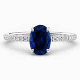 1.80 Carat Oval Shape Hidden Halo Blue Sapphire Engagement Ring