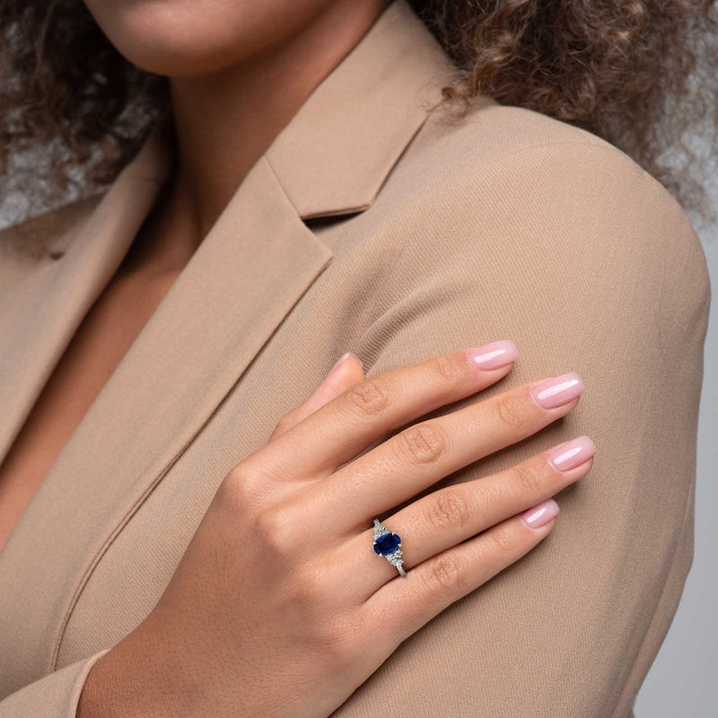 Oval Cut Snowdrift Blue Sapphire Engagement Ring