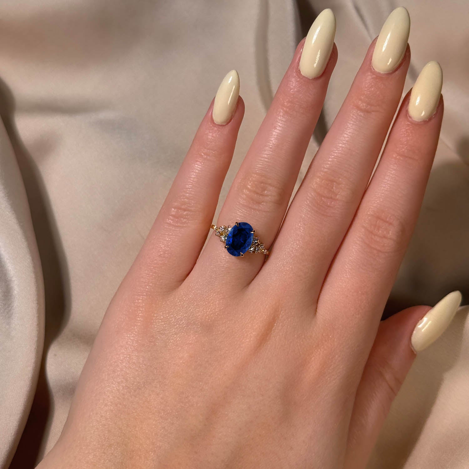 Oval Cut Snowdrift Blue Sapphire Engagement Ring