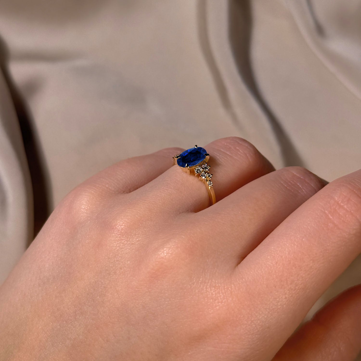 Oval Cut Snowdrift Blue Sapphire Engagement Ring