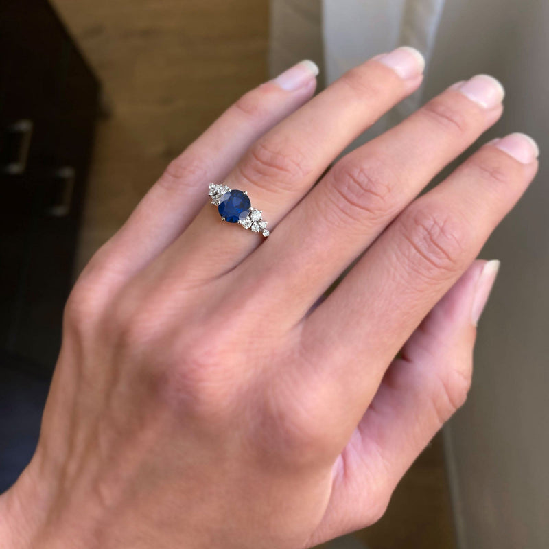 1.40 Carat Round Shape Snowdrift Blue Sapphire Engagement Ring