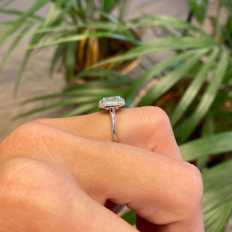 1.70 Carat Emerald Cut Halo Vintage Natural Diamond Engagement Ring GIA Certified