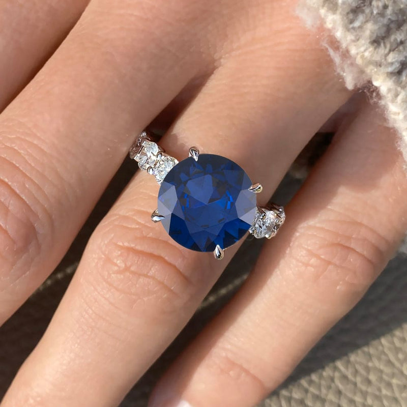 Round Cut Blue Sapphire Floating Prong Engagement Ring