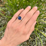 5.60 Carat Round Shape Three Stone Blue Sapphire Engagement Ring