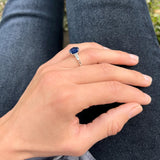 5.60 Carat Round Shape Three Stone Blue Sapphire Engagement Ring