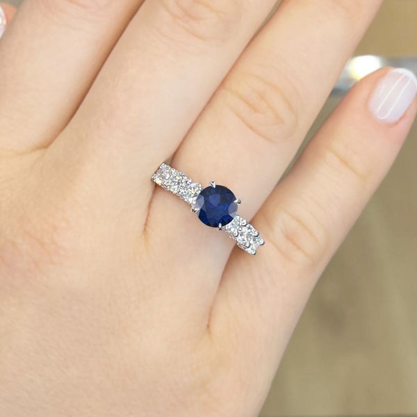 2.70 Carat Round Shape Floating Prong Blue Sapphire Engagement Ring