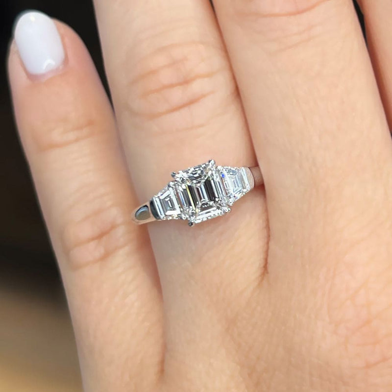 1.50 Carat Emerald Cut Three Stone Lab Grown Diamond Engagement Ring