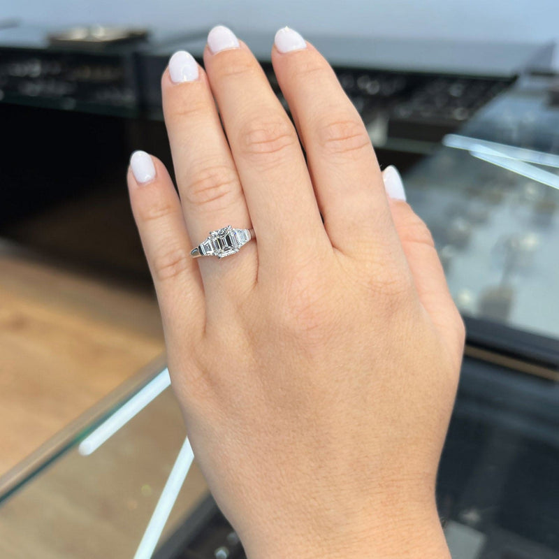 1.50 Carat Emerald Cut Three Stone Lab Grown Diamond Engagement Ring