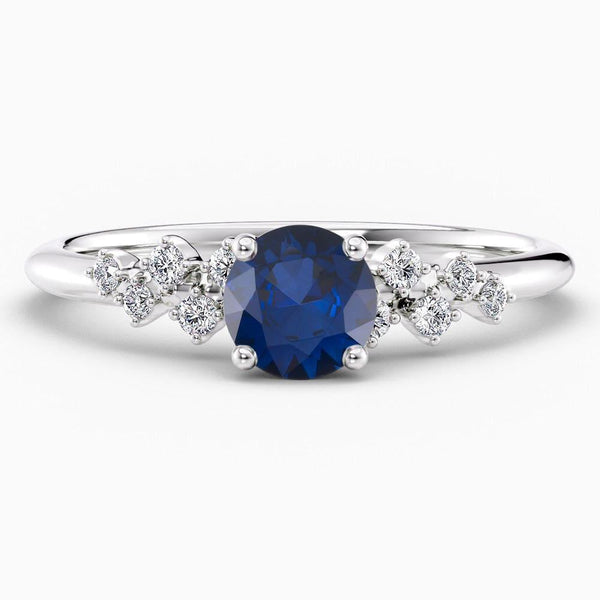 1.45 Carat Round Shape Snowdrift Blue Sapphire Engagement Ring