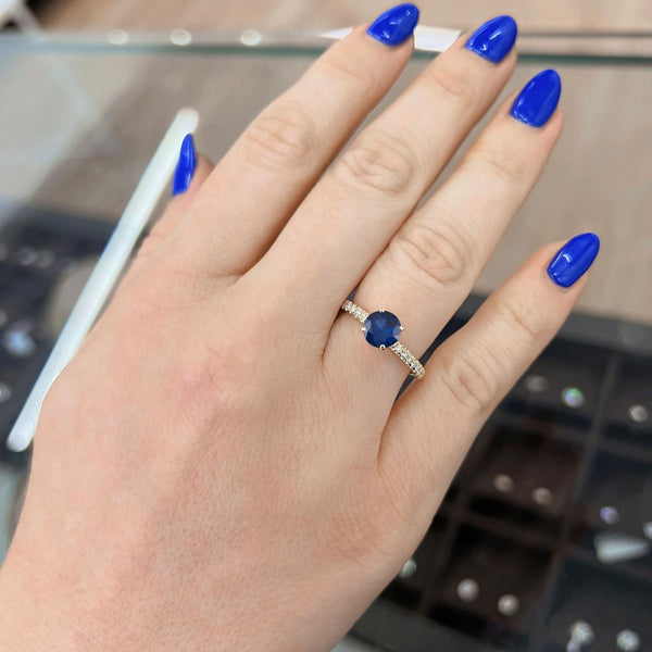 1.50 Carat Round Shape Pave Setting Blue Sapphire Engagement Ring