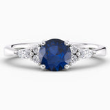 1.50 Carat Round Shape Cluster Blue Sapphire Engagement Ring