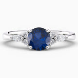 1.50 Carat Round Shape Cluster Blue Sapphire Engagement Ring