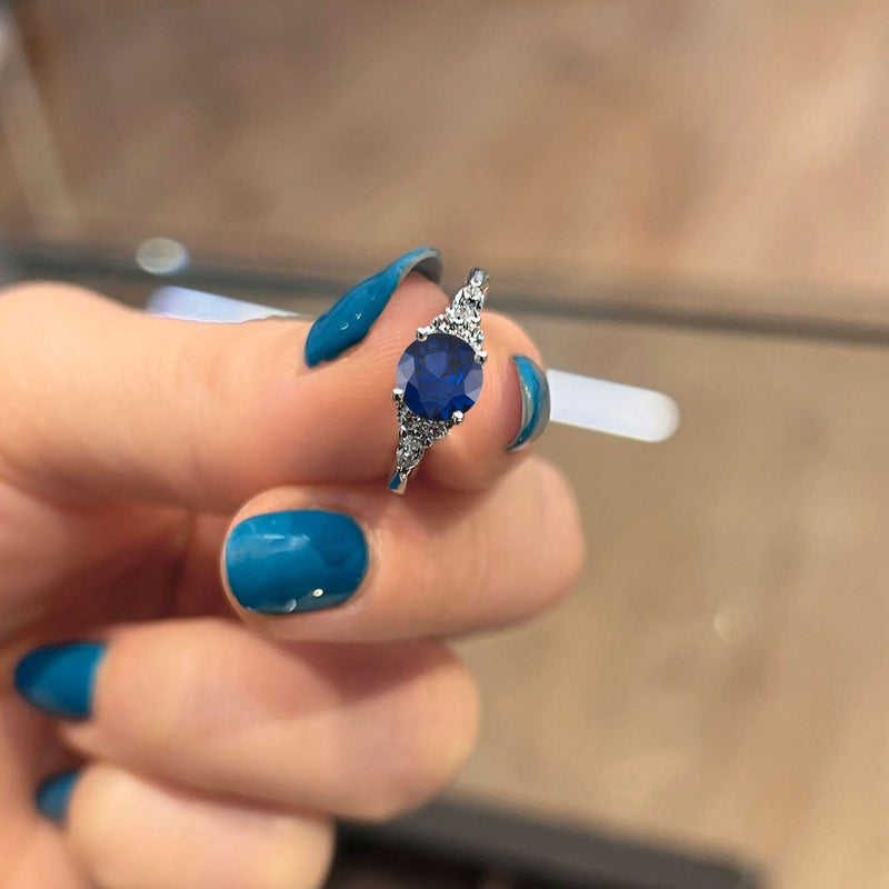 1.50 Carat Round Shape Cluster Blue Sapphire Engagement Ring