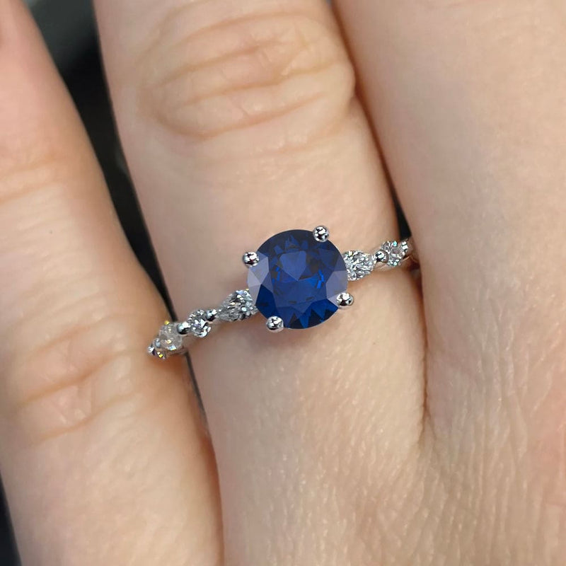 Round Cut Shared Prong Blue Sapphire Engagement Ring