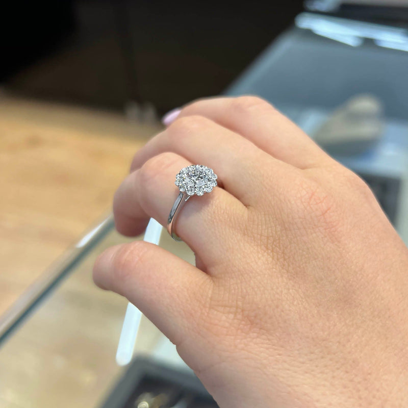 1.60 Carat Round Shape Halo Moissanite Engagement Ring