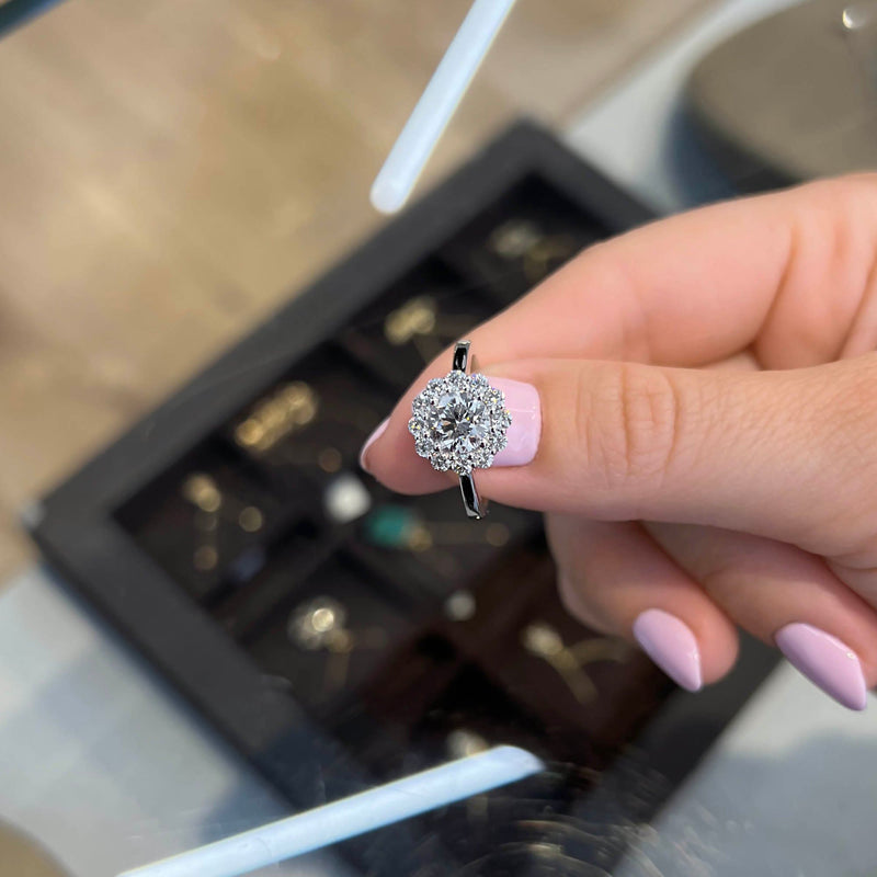 1.60 Carat Round Shape Halo Moissanite Engagement Ring