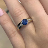 Round Cut Wide Band Blue Sapphire Engagement Ring