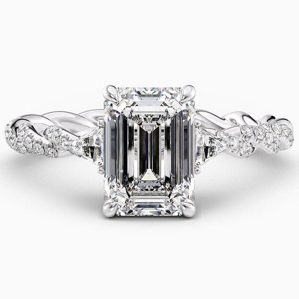 2.15 Carat Vintage Emerald Shape Moissanite Engagement Ring