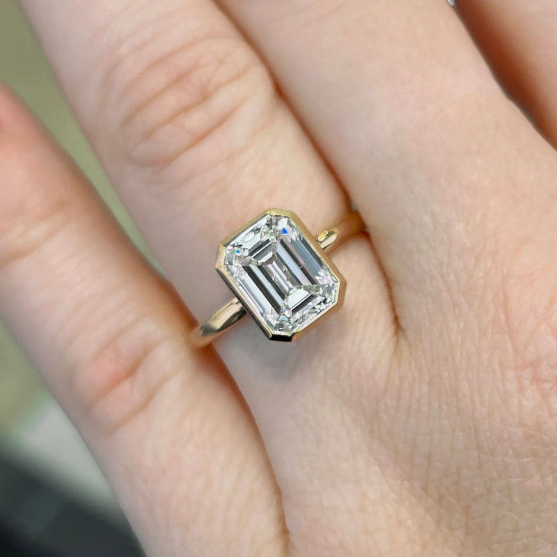 Emerald Cut Moissanite Engagement Ring, Hidden Halo – Flawless Moissanite
