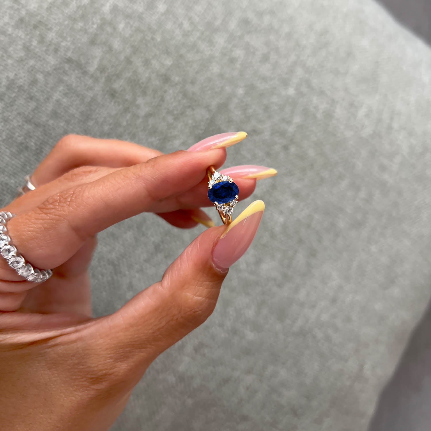 Oval Cut Cluster Blue Sapphire Engagement Ring