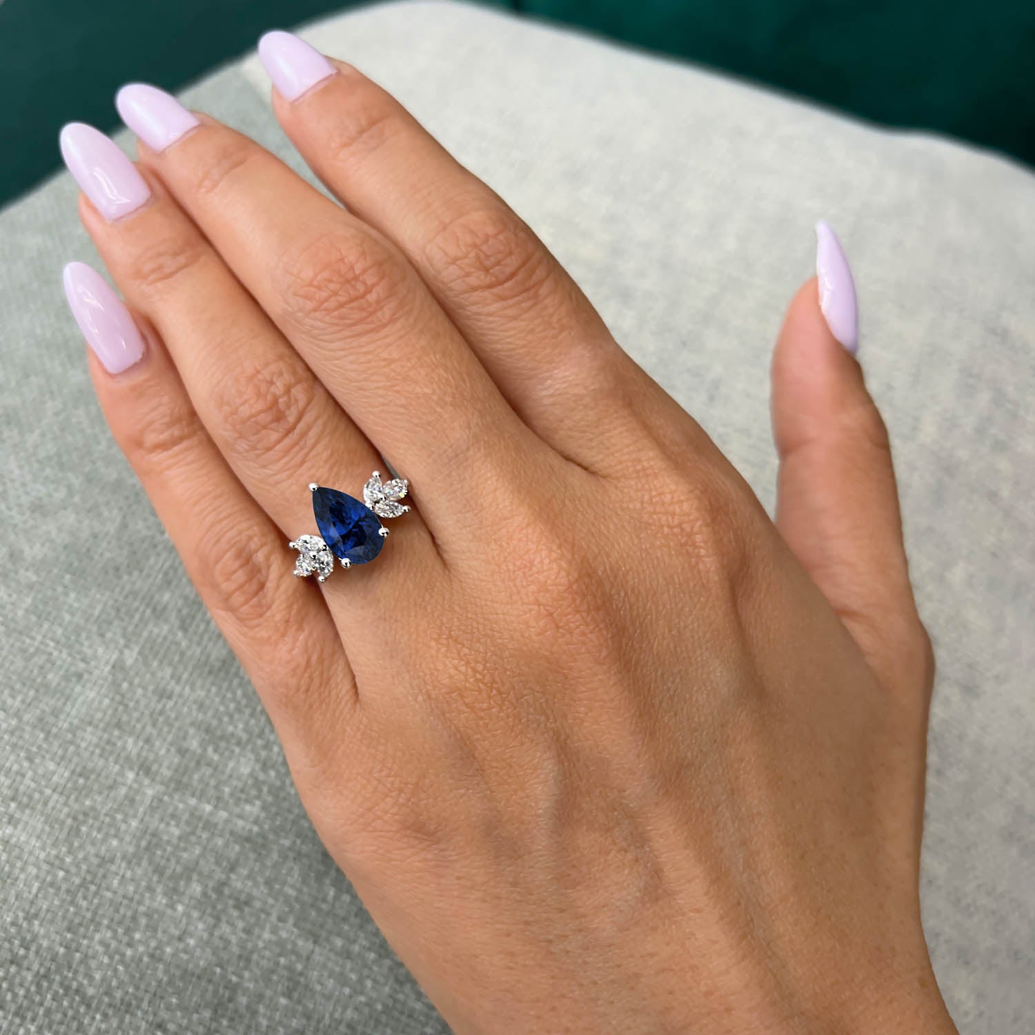 Pear Cut Cluster Blue Sapphire Engagement Ring