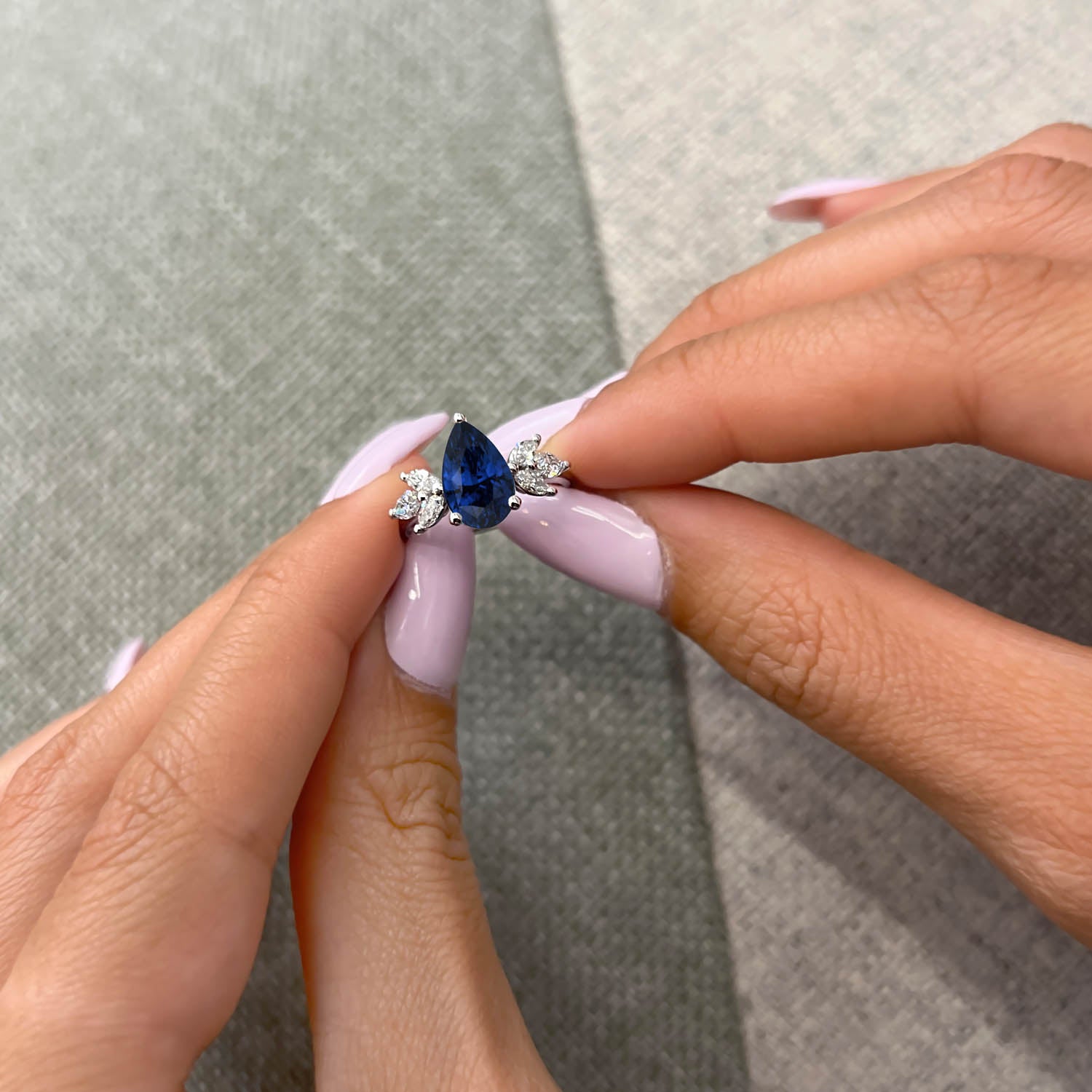 Pear Cut Cluster Blue Sapphire Engagement Ring