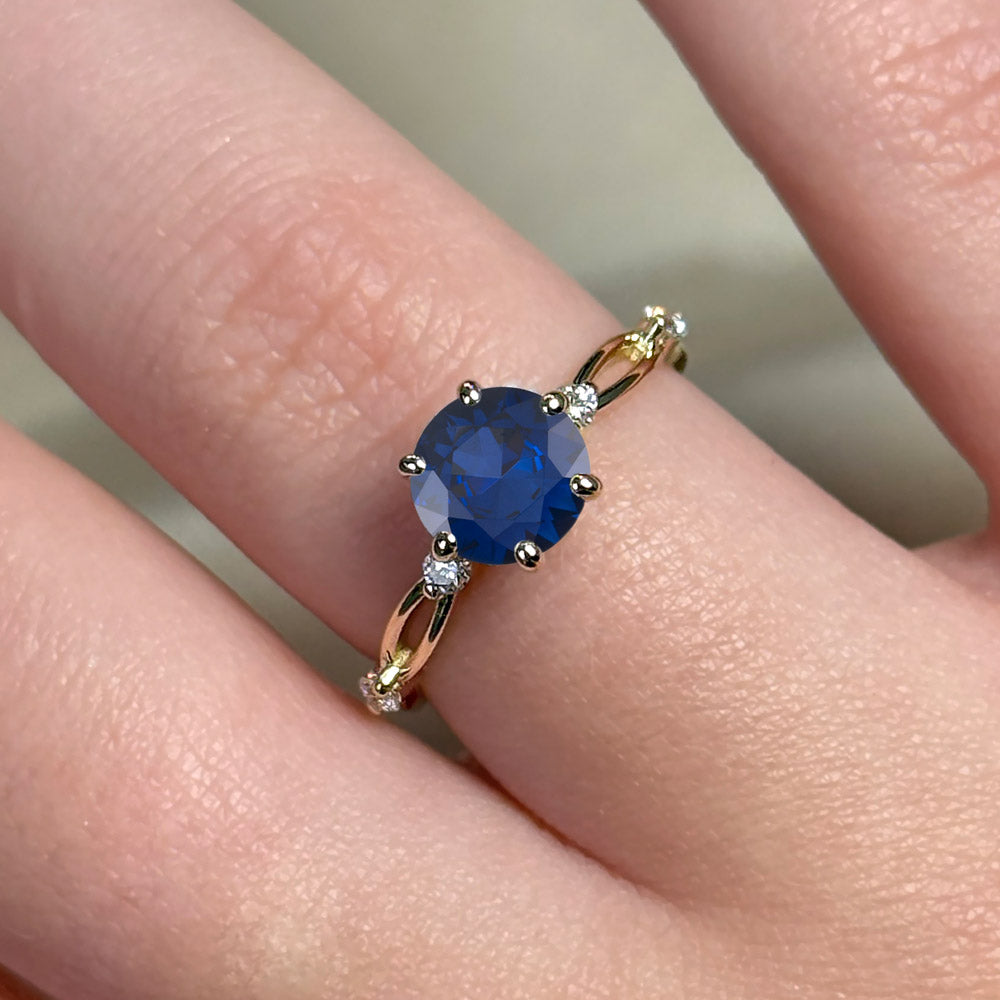 Round Cut Nature Inspired Blue Sapphire Engagement Ring