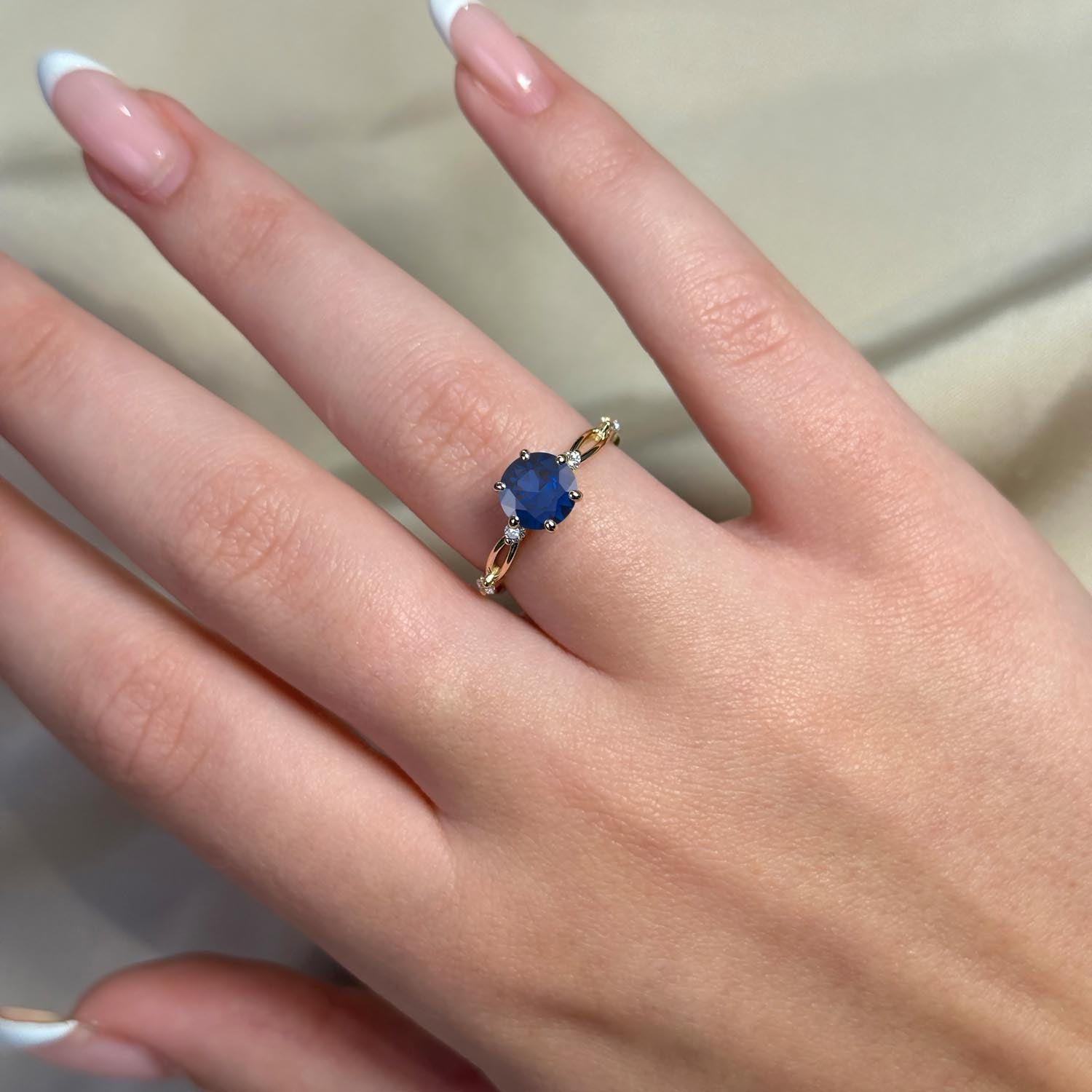 Round Cut Nature Inspired Blue Sapphire Engagement Ring