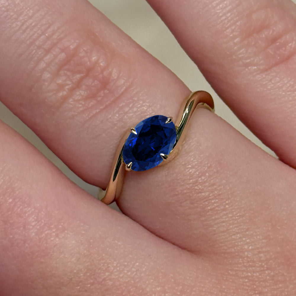 Oval Cut Solitaire Blue Sapphire Engagement Ring