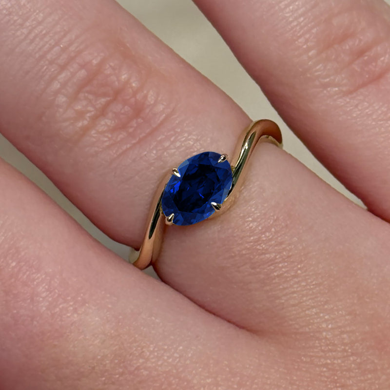 Oval Cut Solitaire Blue Sapphire Engagement Ring