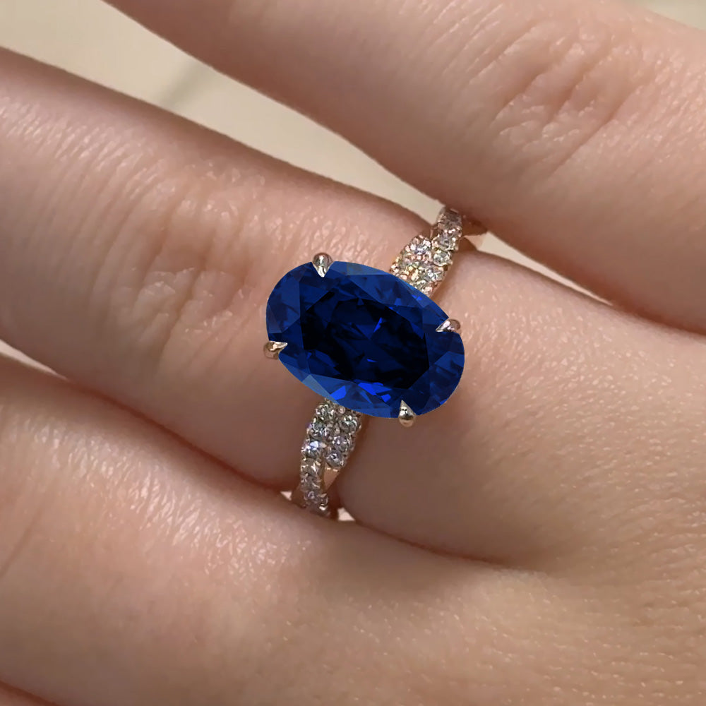 Oval Cut Twisted-Band Blue Sapphire Engagement Ring