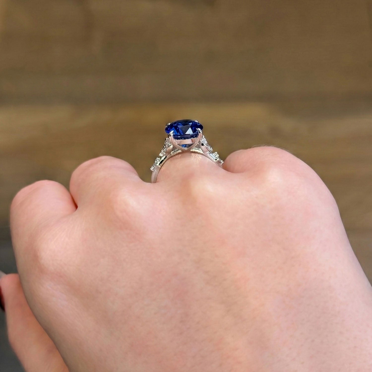 Oval Cut Nature Inspired Blue Sapphire Engagement Ring