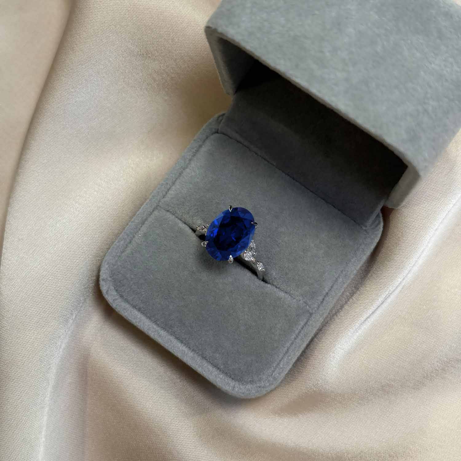 Oval Cut Nature Inspired Blue Sapphire Engagement Ring