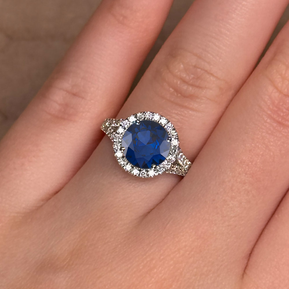 Round Cut Halo Blue Sapphire Engagement Ring - Featured Image