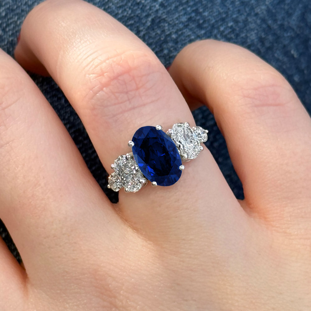 Oval Cut Five Stone Blue Sapphire Engagement Ring - Featured Image