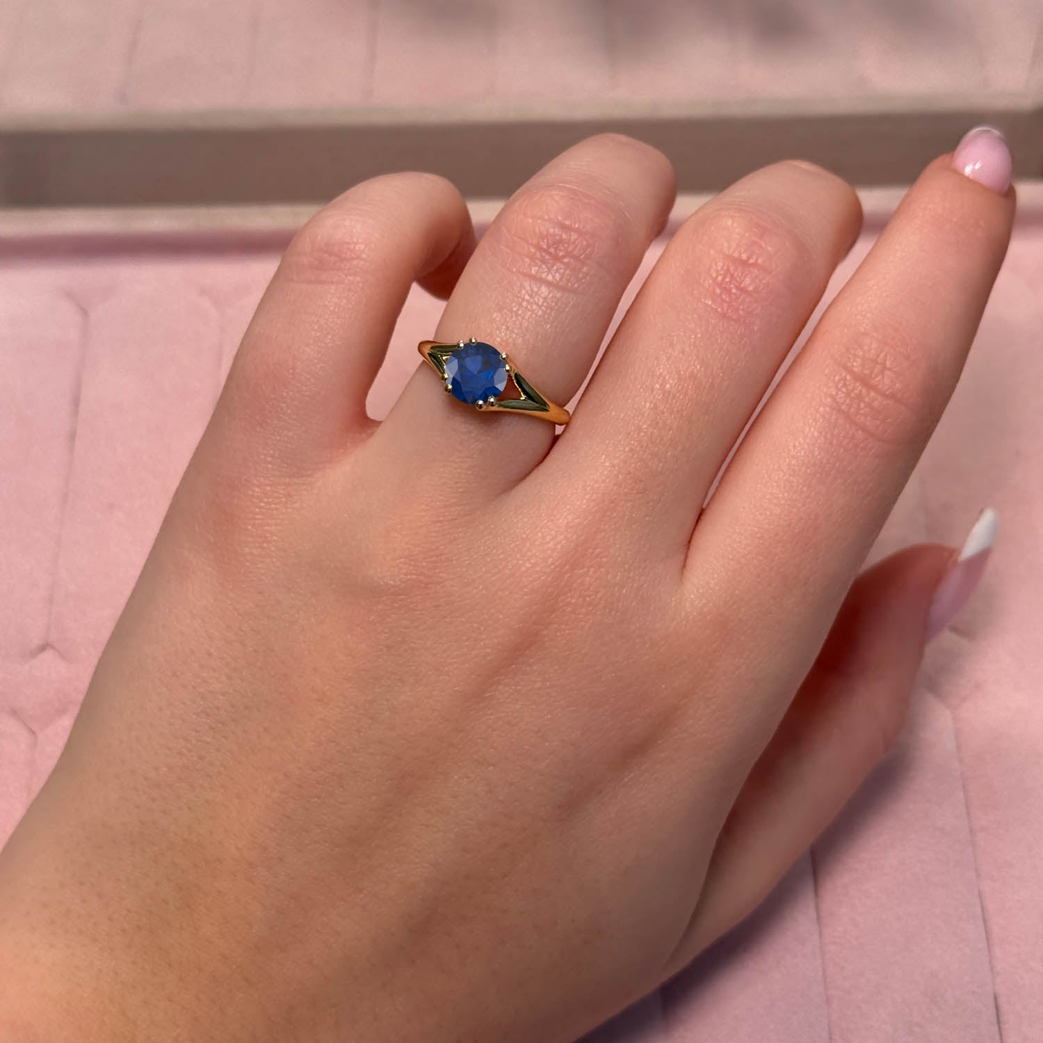 Round Cut Solitaire Blue Sapphire Engagement Ring