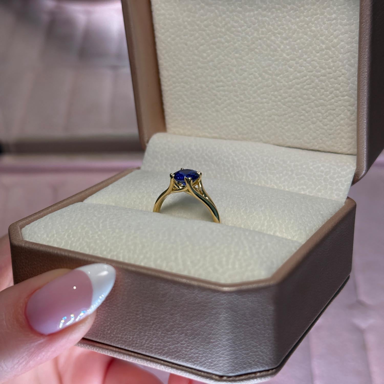 Round Cut Solitaire Blue Sapphire Engagement Ring